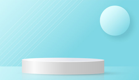 Round podium stage with nice and creative symbols  blue and gold paper cut style on color background for cosmetics brand design and advertisingのイラスト素材