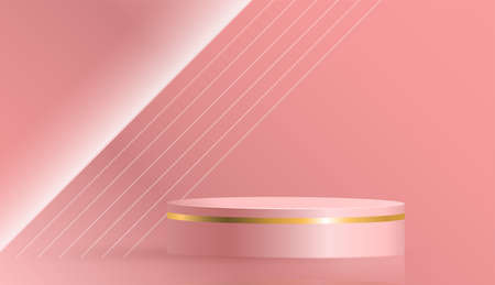 3d Round podium stage with nice and creative symbols on paper cut style with color background for cosmetics brand design and advertisingのイラスト素材