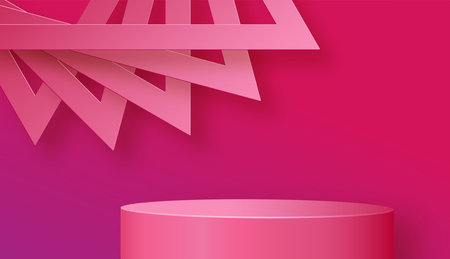 3d Round podium stage with nice and creative symbols on paper cut style with color background for cosmetics brand design and advertisingのイラスト素材