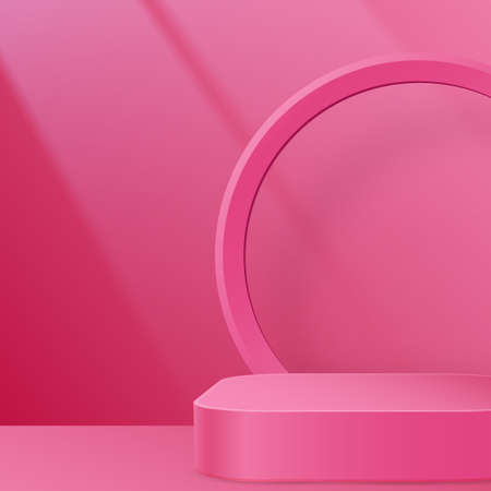 3d Round podium stage with nice and creative symbols on paper cut style with color background for cosmetics brand design and advertisingのイラスト素材