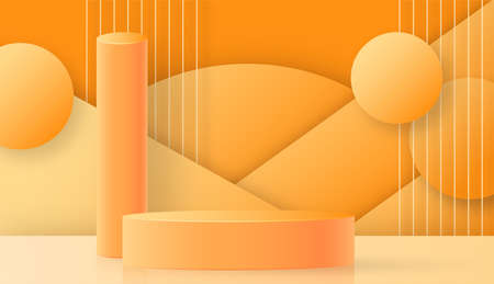 3d Round podium stage with nice and creative symbols on paper cut style with color background for cosmetics brand design and advertisingのイラスト素材