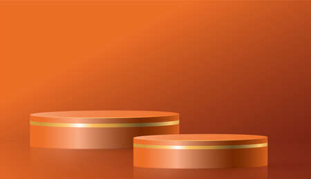 3d Round podium stage with nice and creative symbols on paper cut style with color background for cosmetics brand design and advertisingのイラスト素材