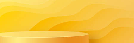 3d Round podium stage with nice and creative symbols on paper cut style with color background for cosmetics brand design and advertisingのイラスト素材