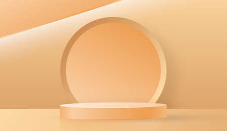 3d Round podium stage with nice and creative symbols on paper cut style with color background for cosmetics brand design and advertisingのイラスト素材