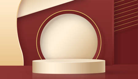3d Round podium stage with nice and creative symbols on paper cut style with color background for cosmetics brand design and advertisingのイラスト素材
