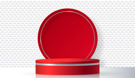 3d Round podium stage with nice and creative symbols on paper cut style with color background for cosmetics brand design and advertisingのイラスト素材