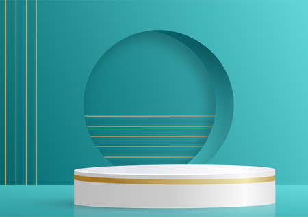 3d Round podium stage with nice and creative symbols on paper cut style with color background for cosmetics brand design and advertisingのイラスト素材
