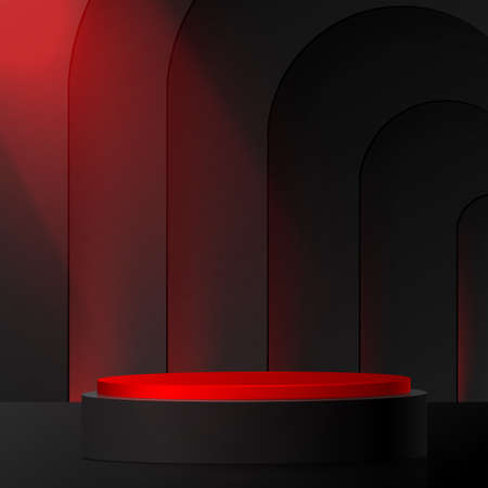3d Round or square podium stage for Black Friday sale poster with black paper cut and craft style on color background for banner, poster or web siteのイラスト素材