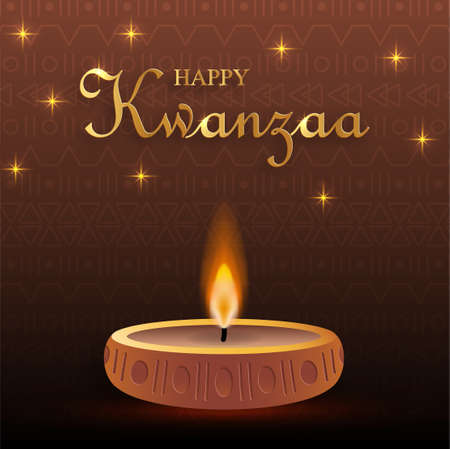 Happy kwanzaa card with nice and creative symbols and gold paper cut style on color background for kwanzaa holidayのイラスト素材