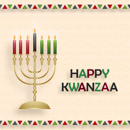 Happy kwanzaa card with nice and creative symbols and gold paper cut style on color background for kwanzaa holidayのイラスト素材