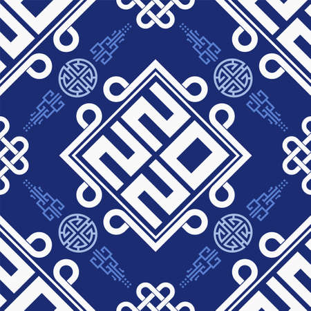 Seamless pattern with Asian elements on color background for happy Chinese new year of the Tiger 2022, flyers, poster and banner, (translate : Chinese happy new year, 2022)のイラスト素材