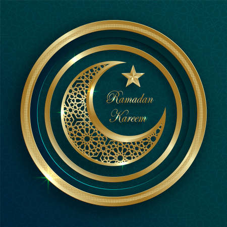 Ramadan Kareem design on Islamic background with gold pattern on paper color backgroundのイラスト素材