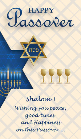 Happy Passover card, the Pessah holiday with nice and creative Jewish symbols and gold paper cut style on color background for pesach Jewish holiday (translation : happy Passover)のイラスト素材