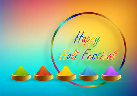 Happy Holi Festival, colorful gulal with powder color for the traditional Indian festival of colors with nice and creative design on color backgroundのイラスト素材