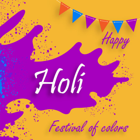 Happy Holi Festival, colorful gulal with powder color for the traditional Indian festival of colors with nice and creative design on color backgroundのイラスト素材