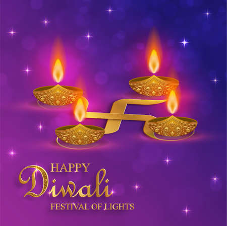 Happy Diwali vector illustration. Festive Diwali and Deepawali card. The Indian festival of lights on color backgroundのイラスト素材