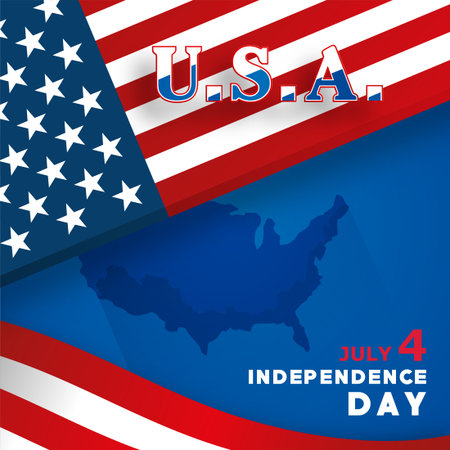 Happy Independence day of USA card with red paper cut style on color background for festive national anniversary of USA, on July 4のイラスト素材
