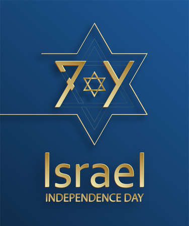 Happy Independence day of Israel card with gold paper cut style on blue color background for festive 74 years nationalâs anniversary of Israelのイラスト素材