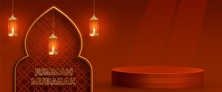 Islamic 3d podium round stage for Jumma Mubarak on color backgroundのイラスト素材
