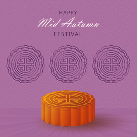 Chinese Mid Autumn Festival with gold paper cut art and craft style on color background with Asian elements for greeting card, banner, web, (translate : Mid Autumn Festival)のイラスト素材