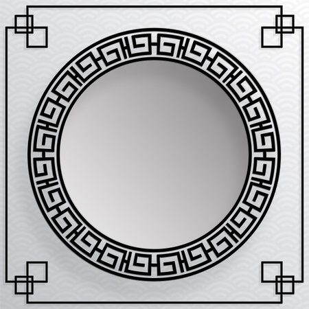 Chinese frame with oriental asian elements on color background, for wedding invitation card, happy new year, happy birthday, valentine day, greeting cards, poster or web bannerのイラスト素材