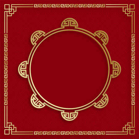 Chinese frame with oriental asian elements on color background, for wedding invitation card, happy new year, happy birthday, valentine day, greeting cards, poster or web bannerのイラスト素材