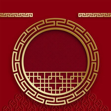 Chinese frame with oriental asian elements on color background, for wedding invitation card, happy new year, happy birthday, valentine day, greeting cards, poster or web bannerのイラスト素材