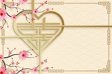Chinese frame with oriental asian elements on color background, for wedding invitation card, happy new year, happy birthday, valentine day, greeting cards, poster or web bannerのイラスト素材
