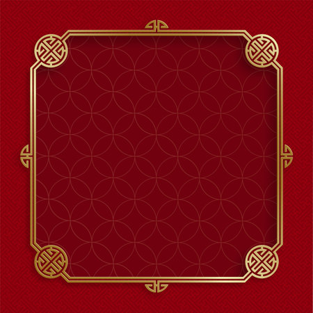 Chinese frame with oriental asian elements on color background, for wedding invitation card, happy new year, happy birthday, valentine day, greeting cards, poster or web bannerのイラスト素材
