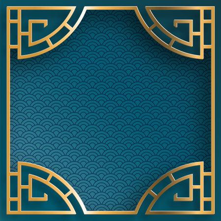 Chinese frame with oriental asian elements on color background, for wedding invitation card, happy new year, happy birthday, valentine day, greeting cards, poster or web bannerのイラスト素材