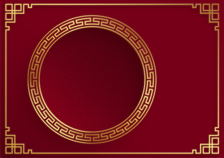 Chinese frame with oriental asian elements on color background, for wedding invitation card, happy new year, happy birthday, valentine day, greeting cards, poster or web bannerのイラスト素材