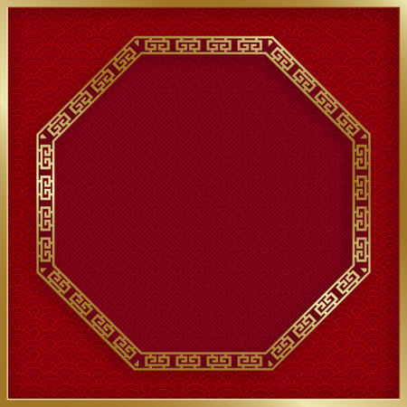 Chinese frame with oriental asian elements on color background, for wedding invitation card, happy new year, happy birthday, valentine day, greeting cards, poster or web bannerのイラスト素材