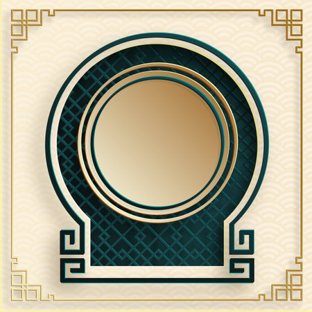 Chinese frame with oriental asian elements on color background, for wedding invitation card, happy new year, happy birthday, valentine day, greeting cards, poster or web bannerのイラスト素材