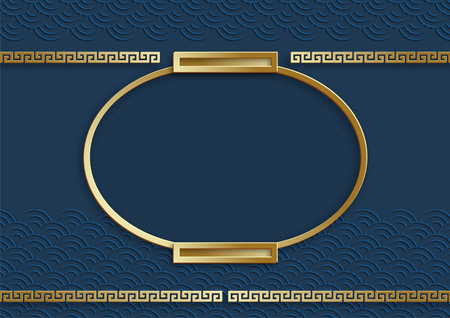 Chinese frame with oriental Asian elements on color background, for wedding invitation card, happy new year, happy birthday, valentine day, greeting cards, poster or web bannerのイラスト素材