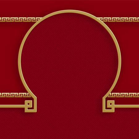 Chinese frame with oriental Asian elements on color background, for wedding invitation card, happy new year, happy birthday, valentine day, greeting cards, poster or web bannerのイラスト素材