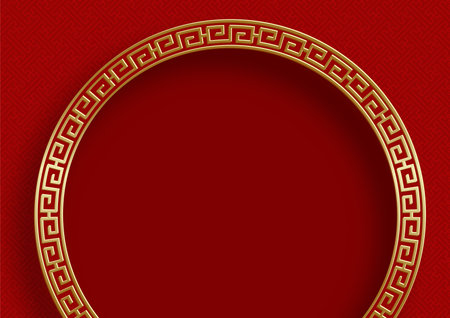 Chinese frame with oriental Asian elements on color background, for wedding invitation card, happy new year, happy birthday, valentine day, greeting cards, poster or web bannerのイラスト素材