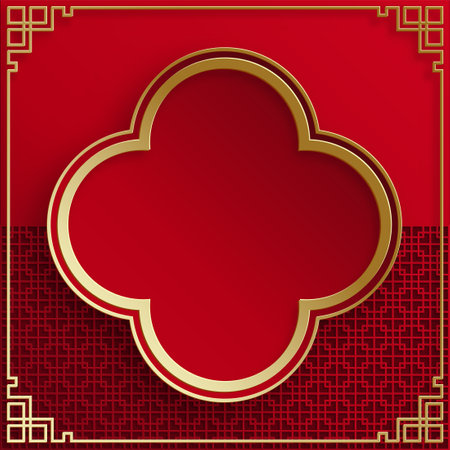 Chinese frame with oriental Asian elements on color background, for wedding invitation card, happy new year, happy birthday, valentine day, greeting cards, poster or web bannerのイラスト素材