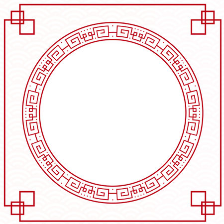 Chinese frame with oriental Asian elements on color background, for wedding invitation card, happy new year, happy birthday, valentine day, greeting cards, poster or web bannerのイラスト素材