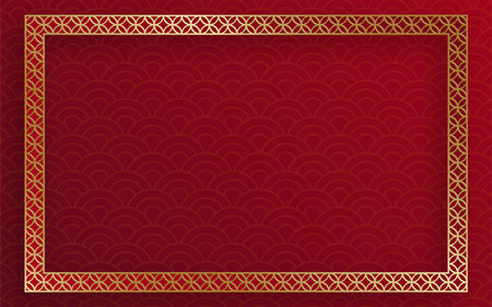Chinese frame with oriental Asian elements on color background, for wedding invitation card, happy new year, happy birthday, valentine day, greeting cards, poster or web bannerのイラスト素材