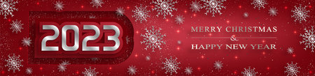Happy New Year 2023, festive pattern with Christmas balls and snowflakes concept on color background...