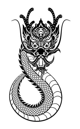 Traditional black Chinese Dragon for tattoo design ,Chinese new year and all festivals (translate : Chinese Dragon)のイラスト素材