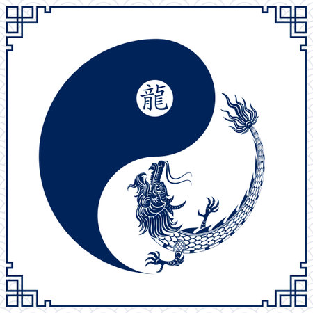 Happy Chinese new year 2024 Zodiac sign, year of the Dragon, with blue paper cut art and craft style on white color background (Chinese Translation : happy new year 2024, year of the Dragon)のイラスト素材