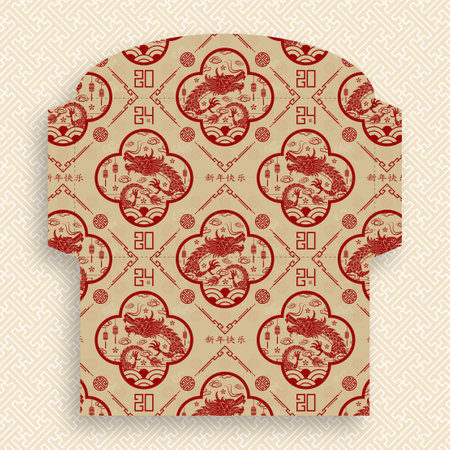 Chinese new year 2024 lucky red envelope money pocket on color background for the year of the Dragon (Translation : happy Chinese new year 2024, year of the Dragon)のイラスト素材