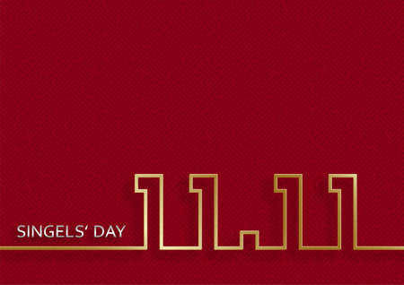 11.11 Chinese shopping day sale poster with gold paper cut art and craft style on color background with asian elements for the global shopping world singesâ dayのイラスト素材