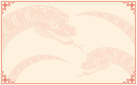 Happy Chinese new year 2025 Zodiac sign, year of the Snake, with red paper cut art and craft style on cream color background (Chinese Translation : happy new year 2025, year of the Snake)のイラスト素材