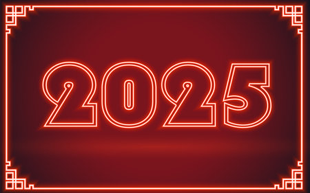 Happy Chinese New Year 2025 Snake Zodiac sign, neon style design on color background (Chinese Translation: happy New Year 2025, year of the Snake)のイラスト素材