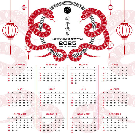 Chinese calendar year 2025 snake Zodiac sign, with gold paper cut art and craft style on color background for greeting card, flyers, poster (Chinese Translation : happy new year 2025, year of snake)のイラスト素材