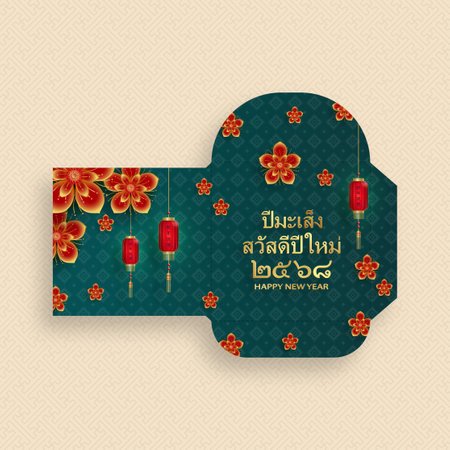 Thailand new year 2025 lucky red envelope money pocket on color background for the year of the Snake (Thailand Translation : happy new year , year of the Snake)のイラスト素材