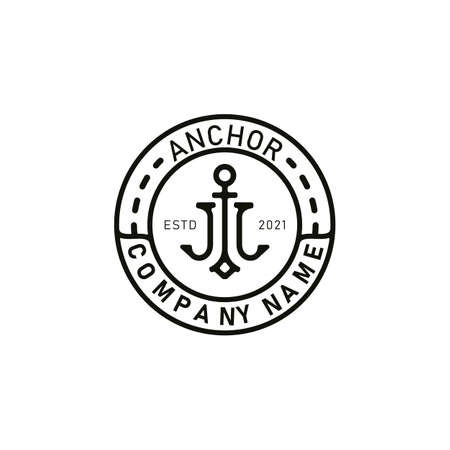 Anchor Mono Line, Initial J or L, Stamp Hipster logo designのイラスト素材