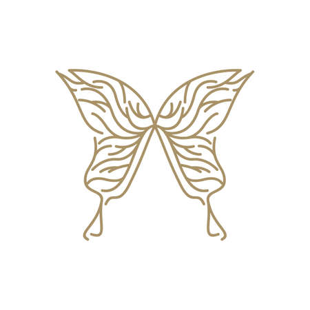 Beauty Butterfly with Branch Twig ornament decoration Logo Design Vectorのイラスト素材